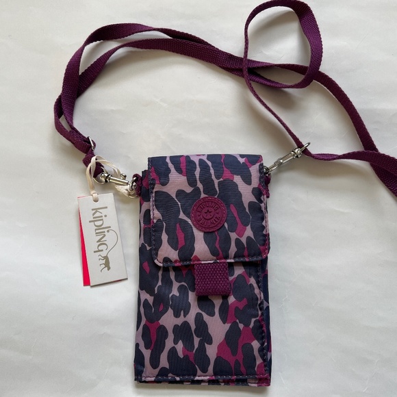 New Kipling Organiser Print Crossbody Shoulder Mini Bag Nylon Pink Camo NWT - Picture 1 of 7